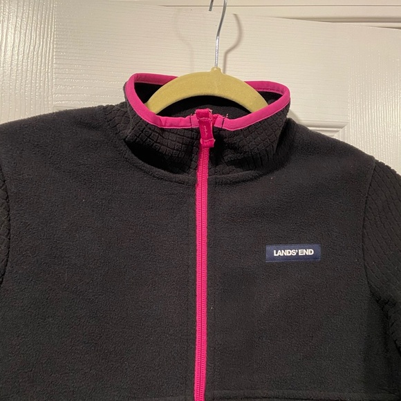 NWT Lands End Girls Size XL Black Pink Waffle Fleece Wind Resistant Full Zip - Picture 5 of 11